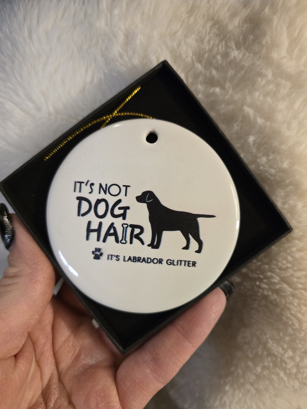 Ceramic Labrador Ornament - White with Black Print
